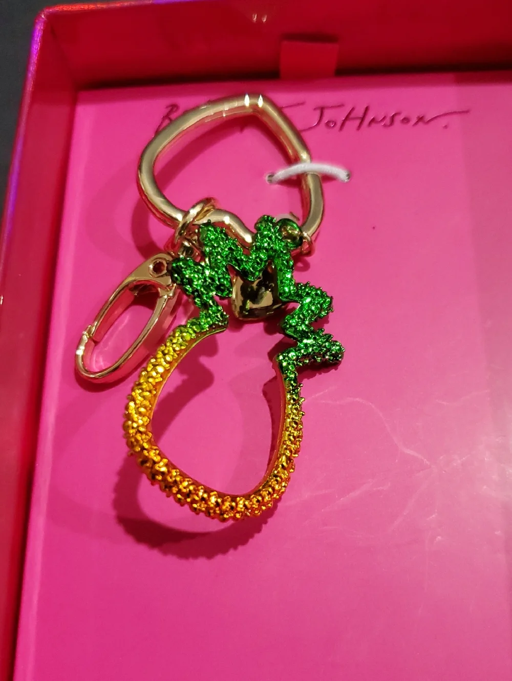 Betsey‎ Johnson gold tone green ombre pineapple carabiner keychain bag charm new